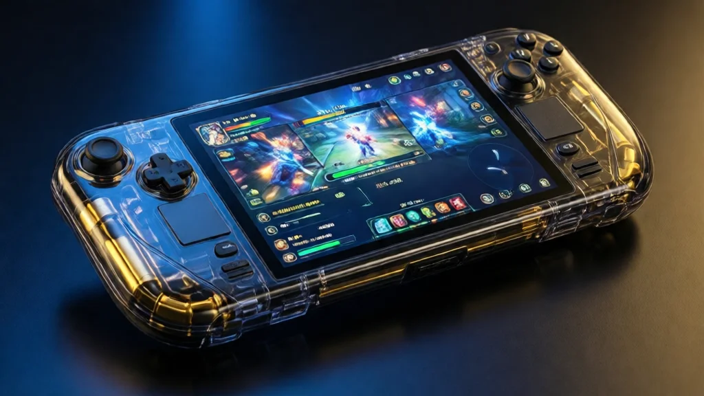 Handheld ROG XBOX Ally X20 com design translúcido e tela OLED