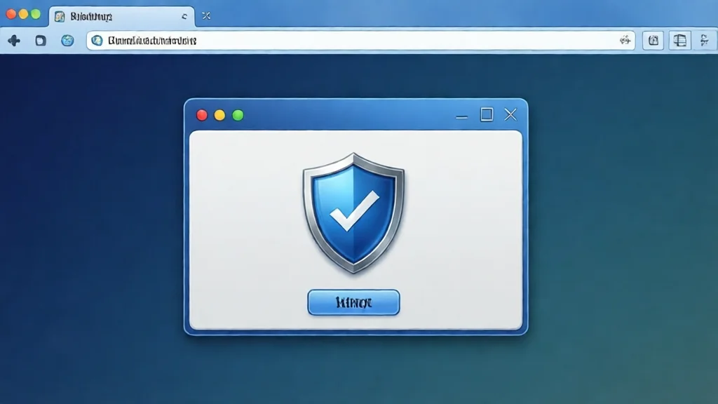 Janela de navegador com diálogo de aviso e ícone de escudo, interface limpa