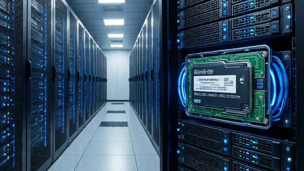 SSD empresarial com placa de refrigeração líquida em data center moderno