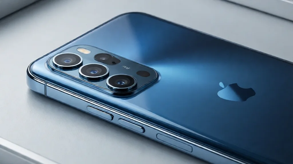 Smartphone premium com sistema triple camera, design elegante em vidro e metal