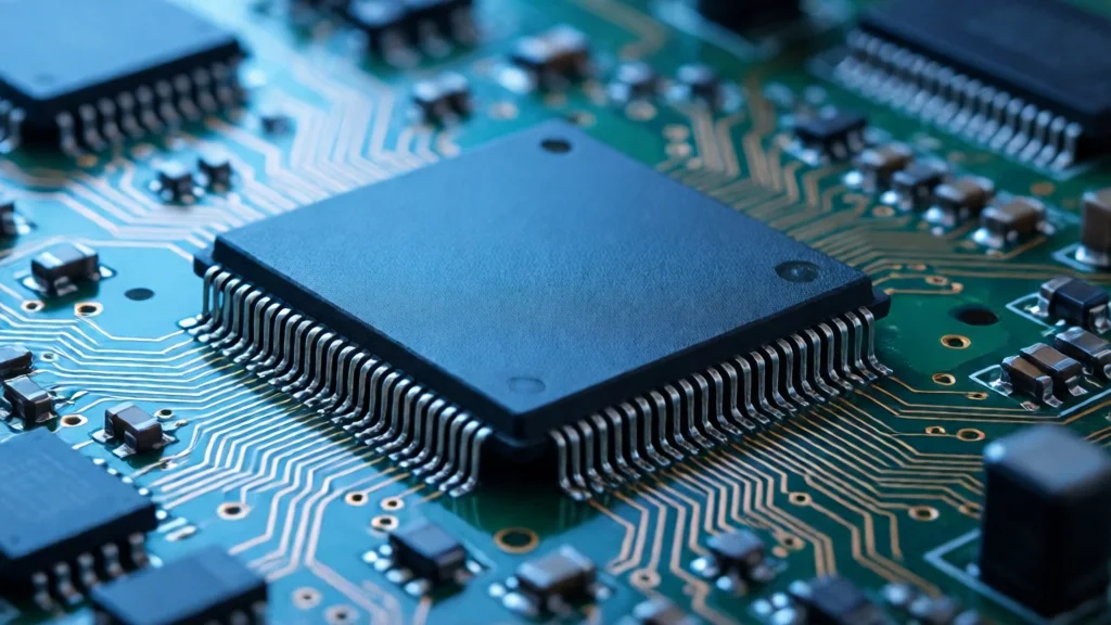Microcontrolador em placa de circuito impresso com trilhas de cobre