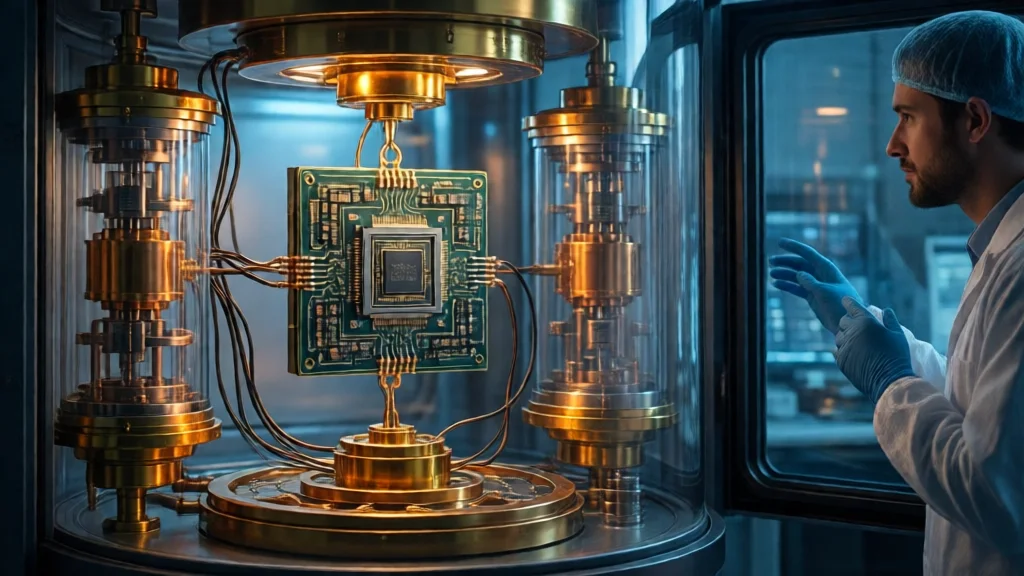 Laboratório de computação quântica com processador de qubits supercondutores