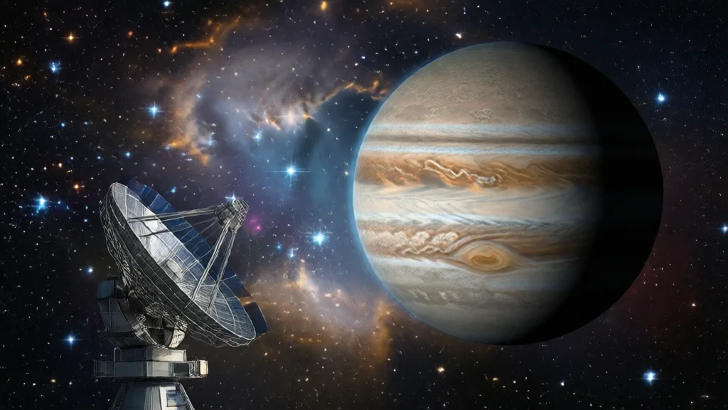 Telescópio espacial observando um planeta distante