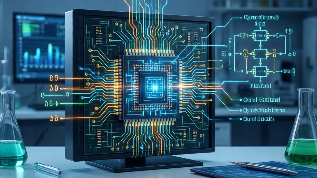 Computador quântico com qubits, diagrama de circuito quântico
