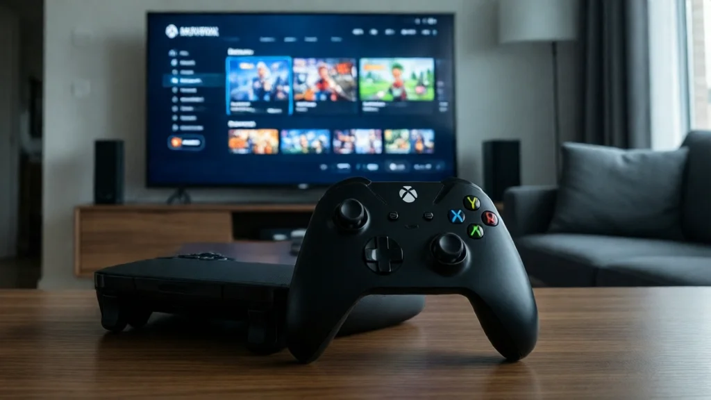 Controle Xbox e jogos na tela