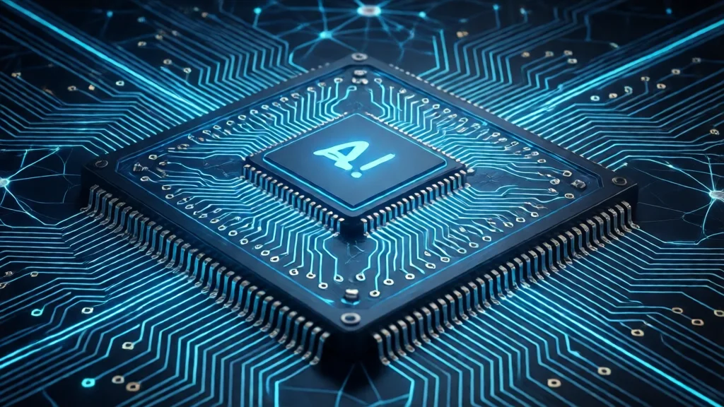 Chip de IA avançado com circuitos brilhantes