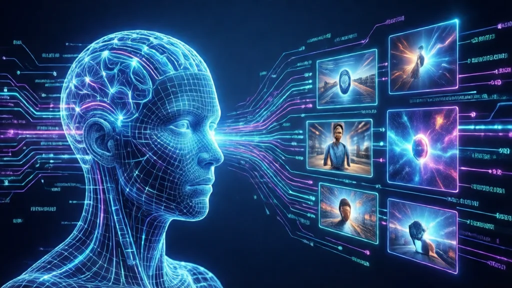 Modelo de IA gerando imagens com fluxos de dados digitais