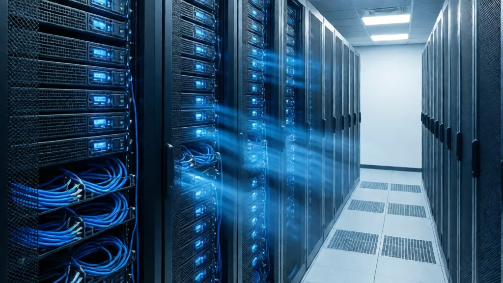 Data center moderno com racks de servidores