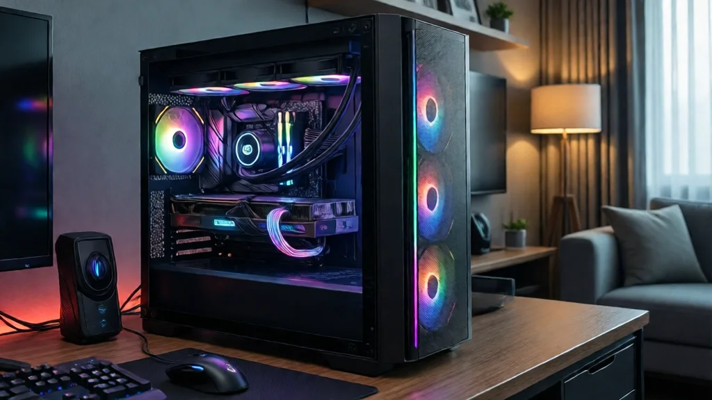 Setup de PC gaming com iluminação RGB